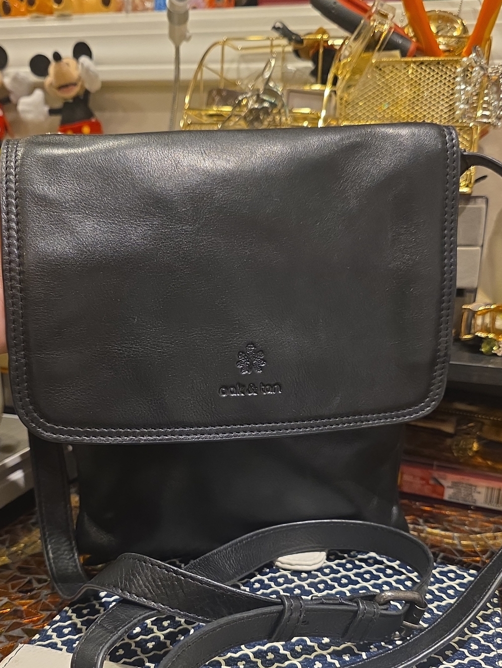 Slim Black Leather Messenger Bag
